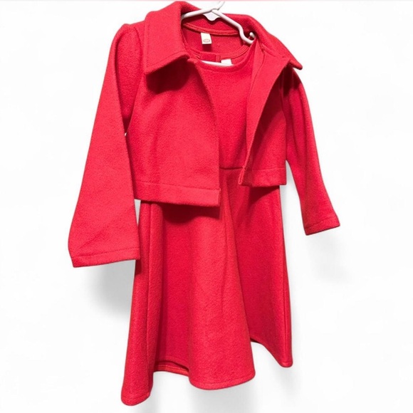 Stylish Vintage Red Kids Jacket & Dress  Set - Picture 4 of 13